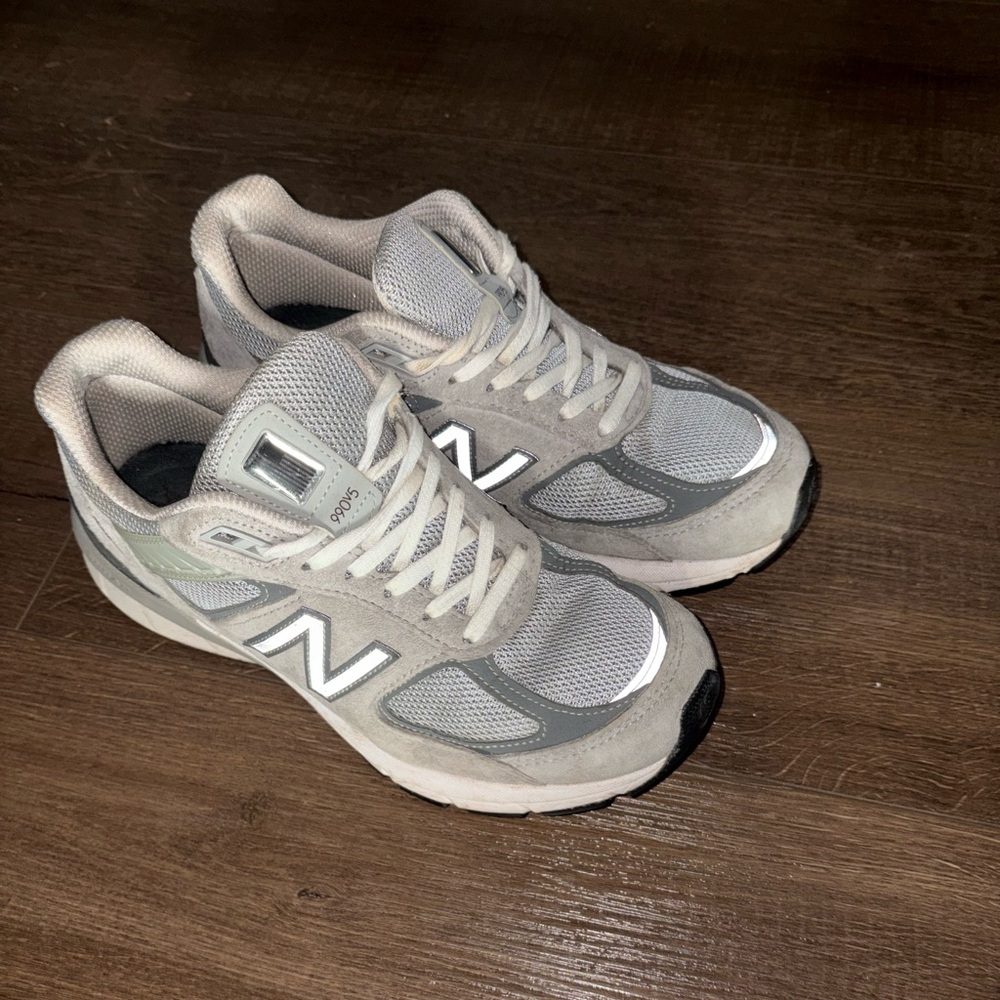 New Balance Gray and White Mesh Suede Sneakers